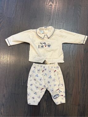 Vintage Style Cream Teddy Bear Kids Set with Navy Detail